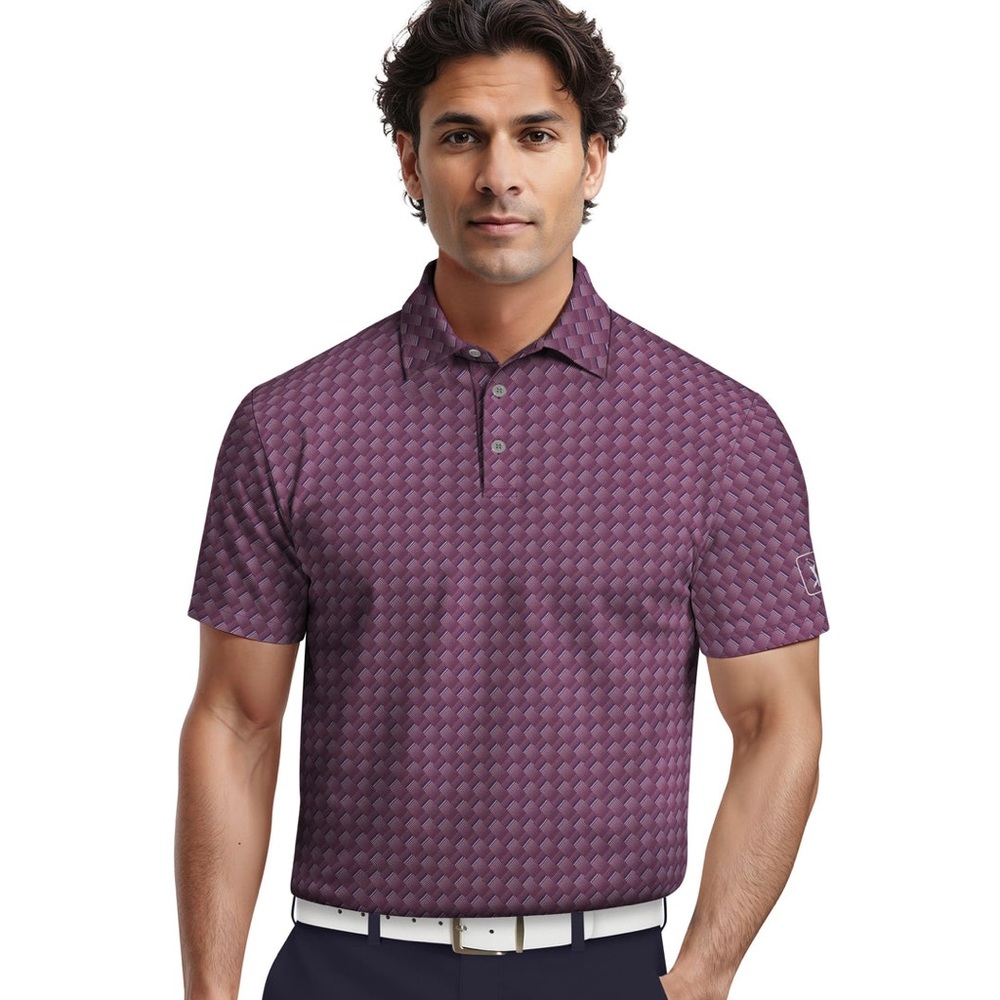 NWT PGA Tour Men's Plum Pattern Golf Polo Shirt